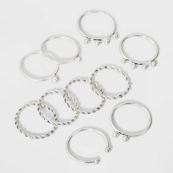 NWT Universal Thread 10 Piece Silver Tone Ring Set - Picture 2 of 7
